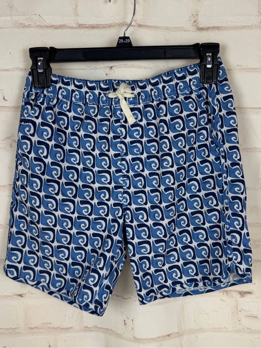 Boys Fair Harbor Blue and White Pattern Swim Trunks Size Large
